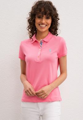 Kadın Pembe Basic Polo Yaka Tişört - 50217591138