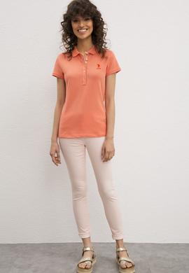 Kadın Somon Basic Polo Yaka Tişört - 50217591130