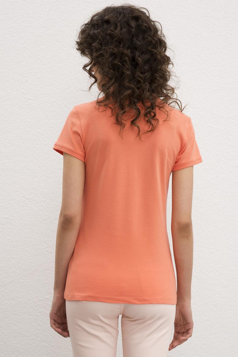 Kadın Somon Basic Polo Yaka Tişört - 50217591130