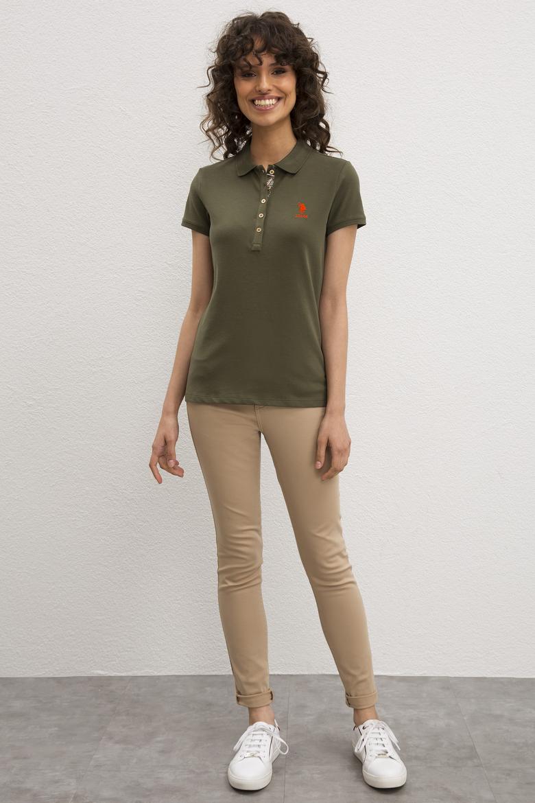 Kadın Koyu Haki Basic Polo Yaka Tişört - 50217591019