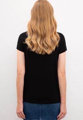 Kadın Siyah Bisiklet Yaka T-Shirt - 50219882060