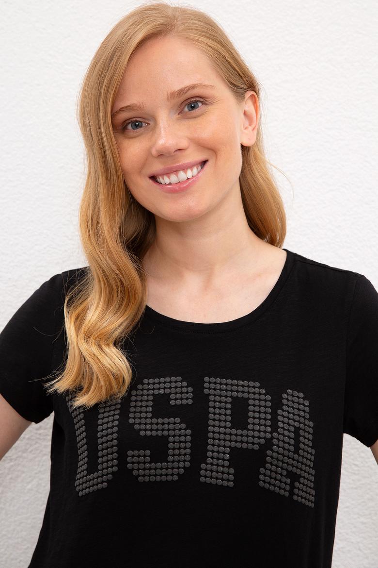 Kadın Siyah Bisiklet Yaka T-Shirt - 50219882060