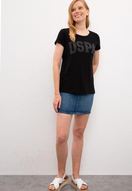 Kadın Siyah Bisiklet Yaka T-Shirt - 50219882060