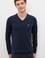 Erkek Lacivert V-Yaka Triko Kazak Basic
