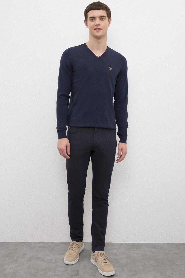 Erkek Lacivert V-Yaka Triko Kazak Basic - 50224747001