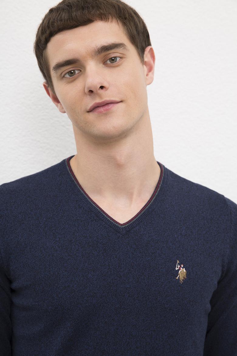 Erkek Lacivert V-Yaka Triko Kazak Basic - 50224747001