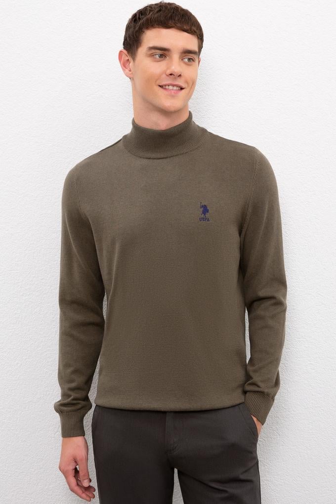 Erkek Koyu Haki Melanj Basic Kazak