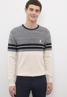 Erkek Krem Bisiklet Yaka Triko Kazak - 50223880012