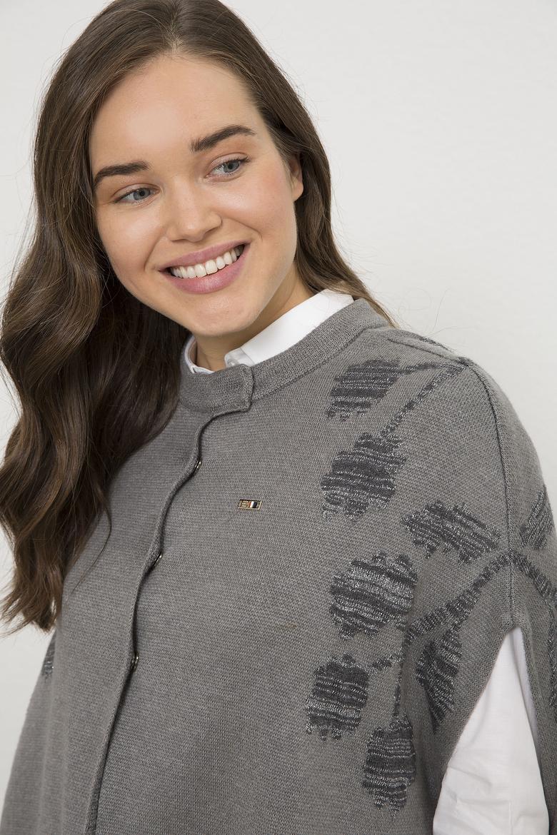 Kadın Gri Triko Panço - 50206887004