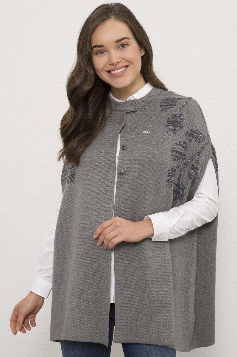 Kadın Gri Triko Panço