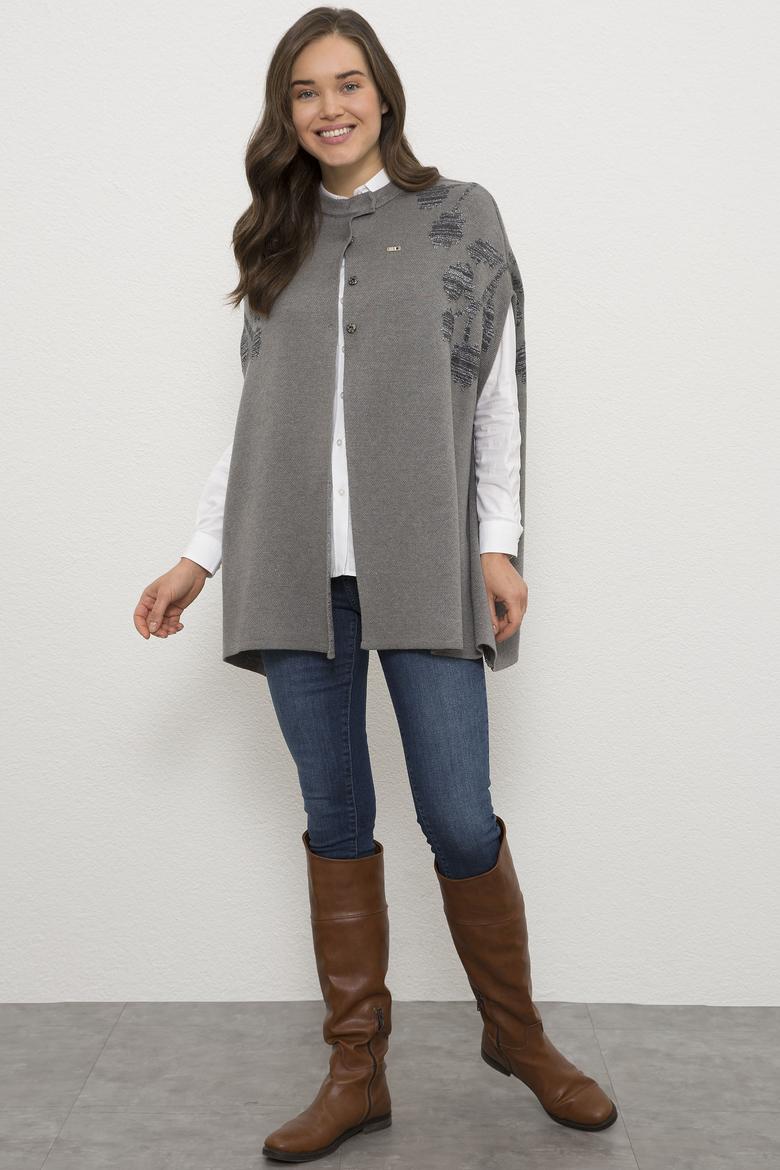 Kadın Gri Triko Panço - 50206887004