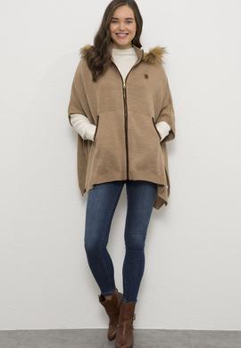 Kadın Kahverengi Triko Panço - 50207418012