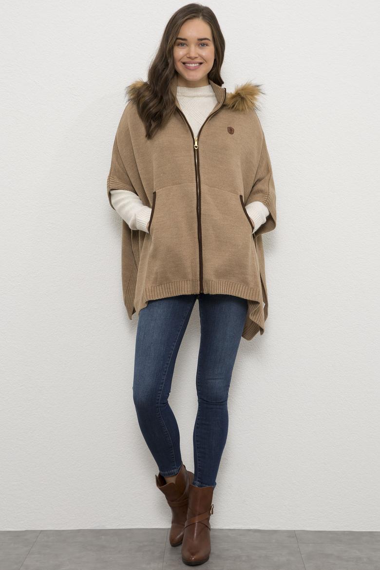 Kadın Kahverengi Triko Panço - 50207418012