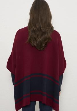 Kadın Bordo Triko Panço - 50223973008