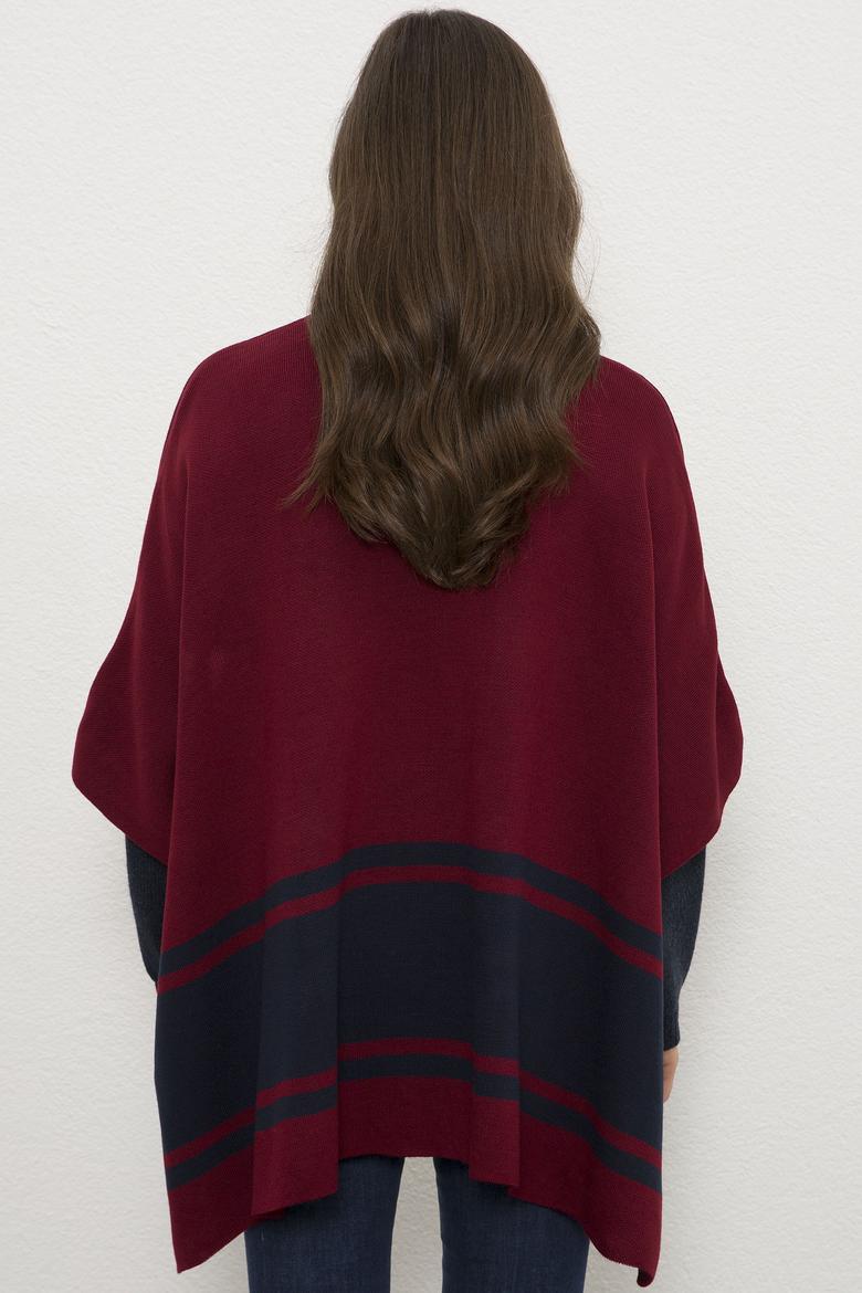 Kadın Bordo Triko Panço - 50223973008