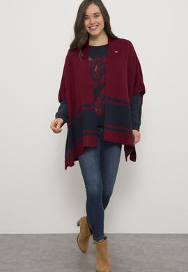 Kadın Bordo Triko Panço - 50223973008