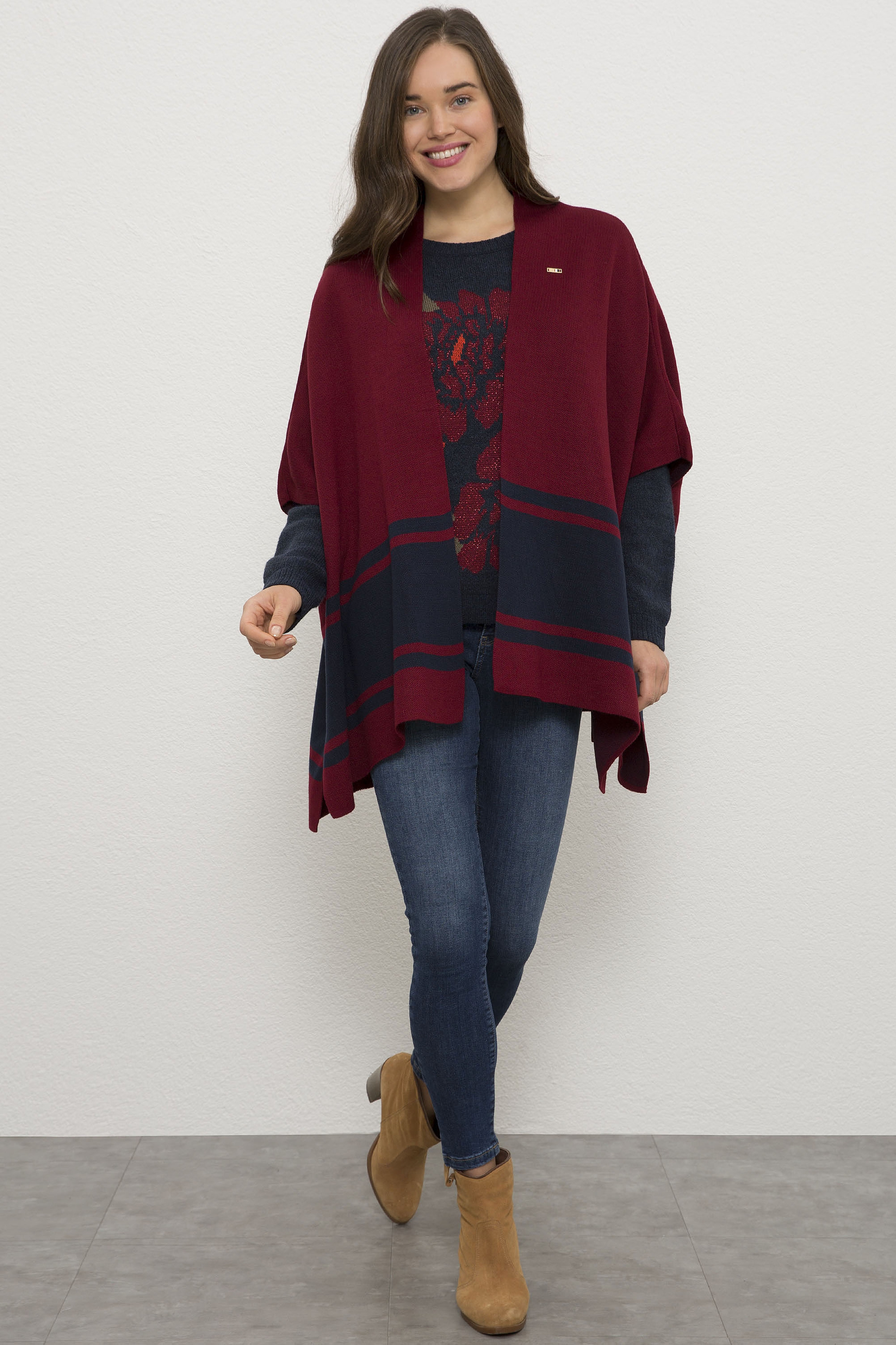 Kadın Bordo Triko Panço - Image 4