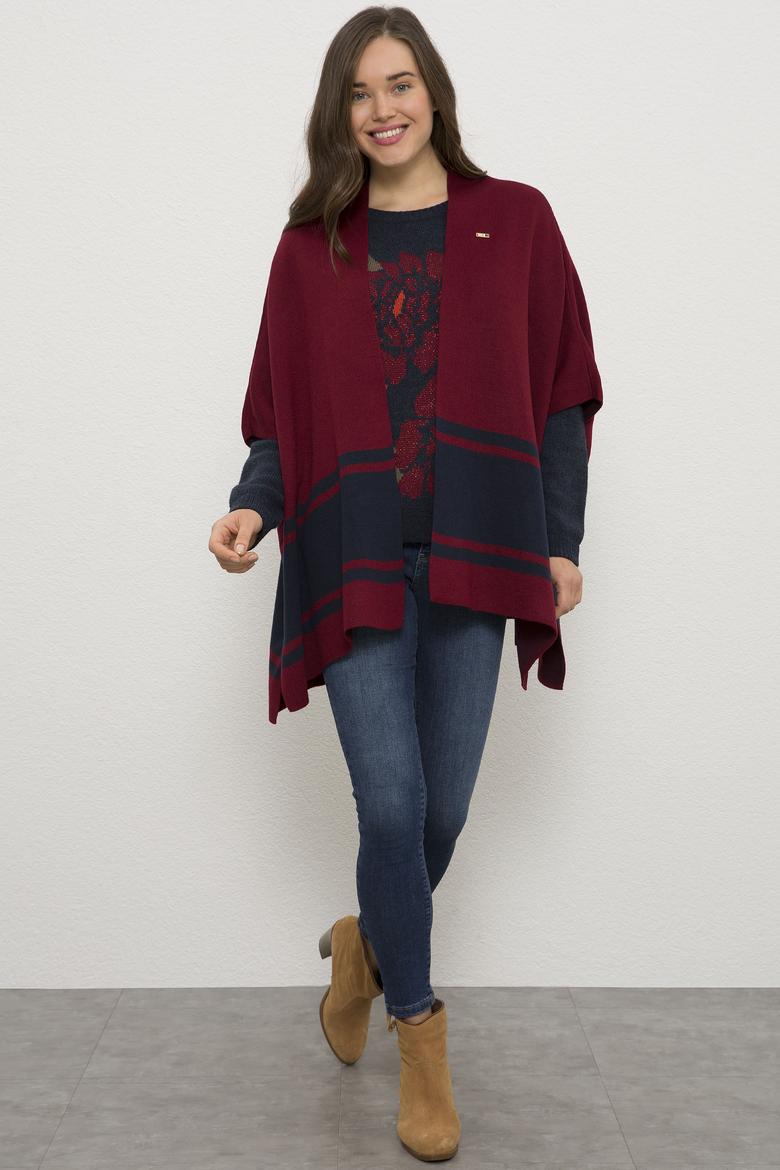 Kadın Bordo Triko Panço - 50223973008