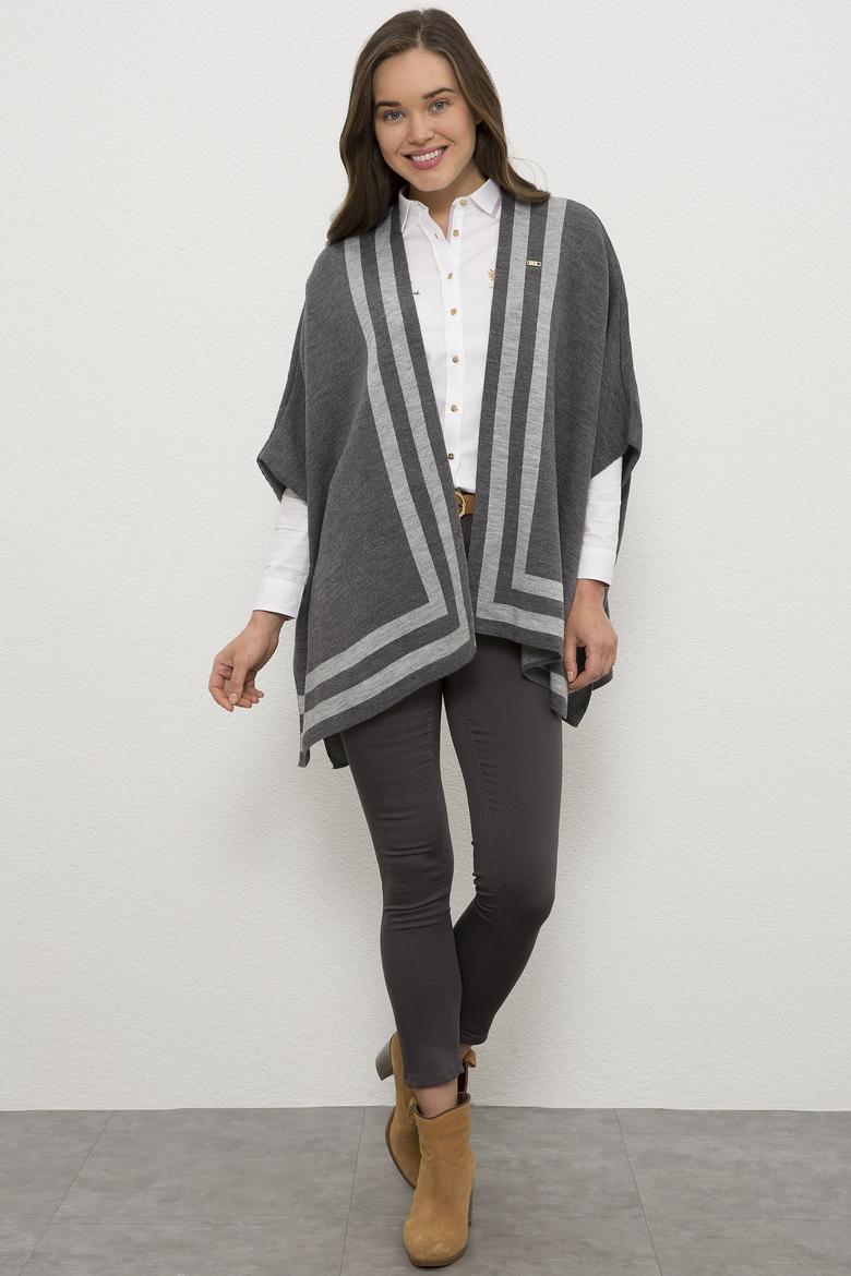 Kadın Gri Triko Panço - 50223975002