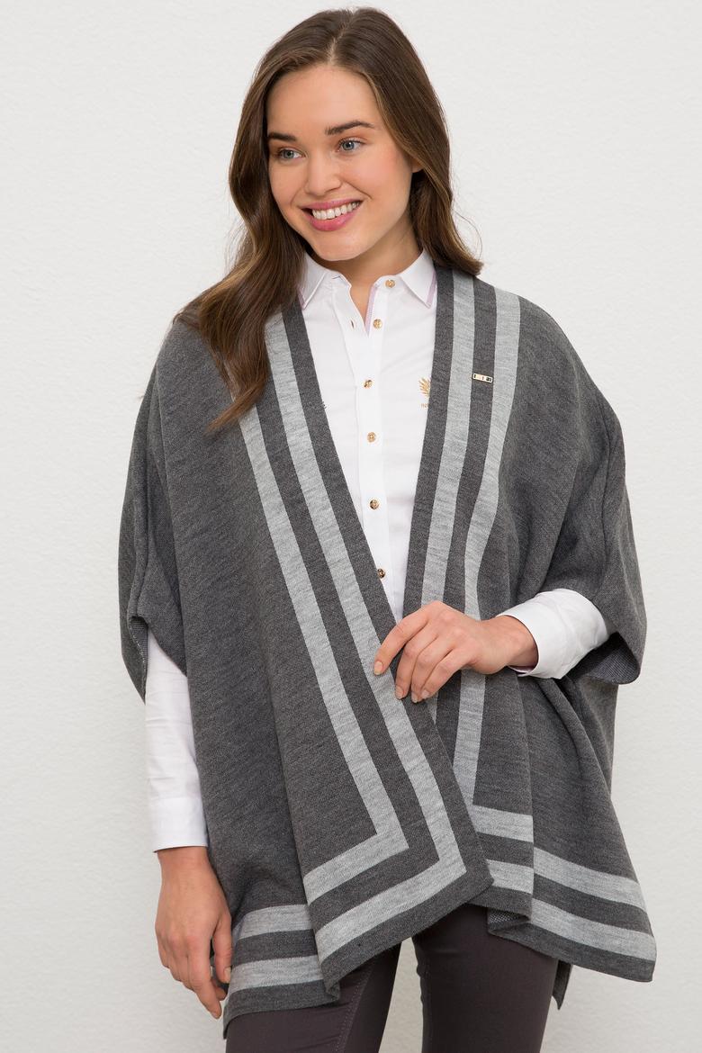 Kadın Gri Triko Panço