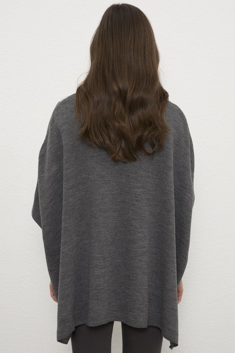 Kadın Gri Triko Panço - 50223975002