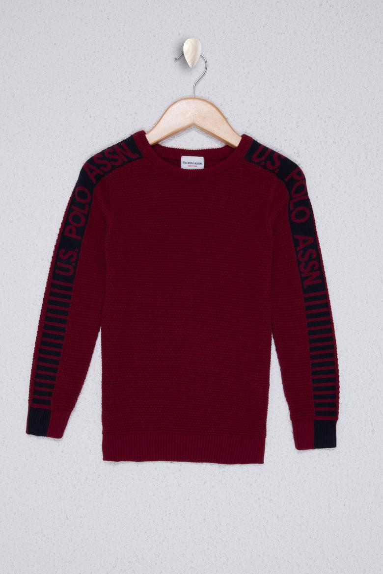 Erkek Çocuk Bordo Bisiklet Yaka Triko Kazak