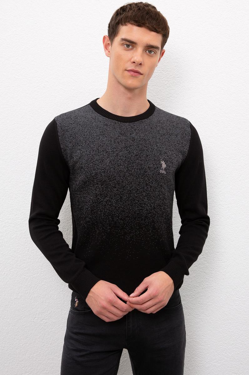 Erkek Siyah Bisiklet Yaka Triko Kazak