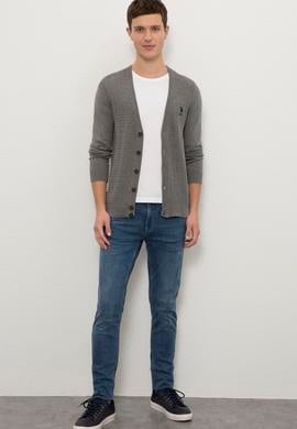 Erkek Gri Melanj Basic Triko Hırka - 50224885015