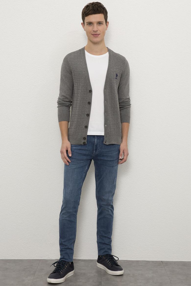 Erkek Gri Melanj Basic Triko Hırka - 50224885015