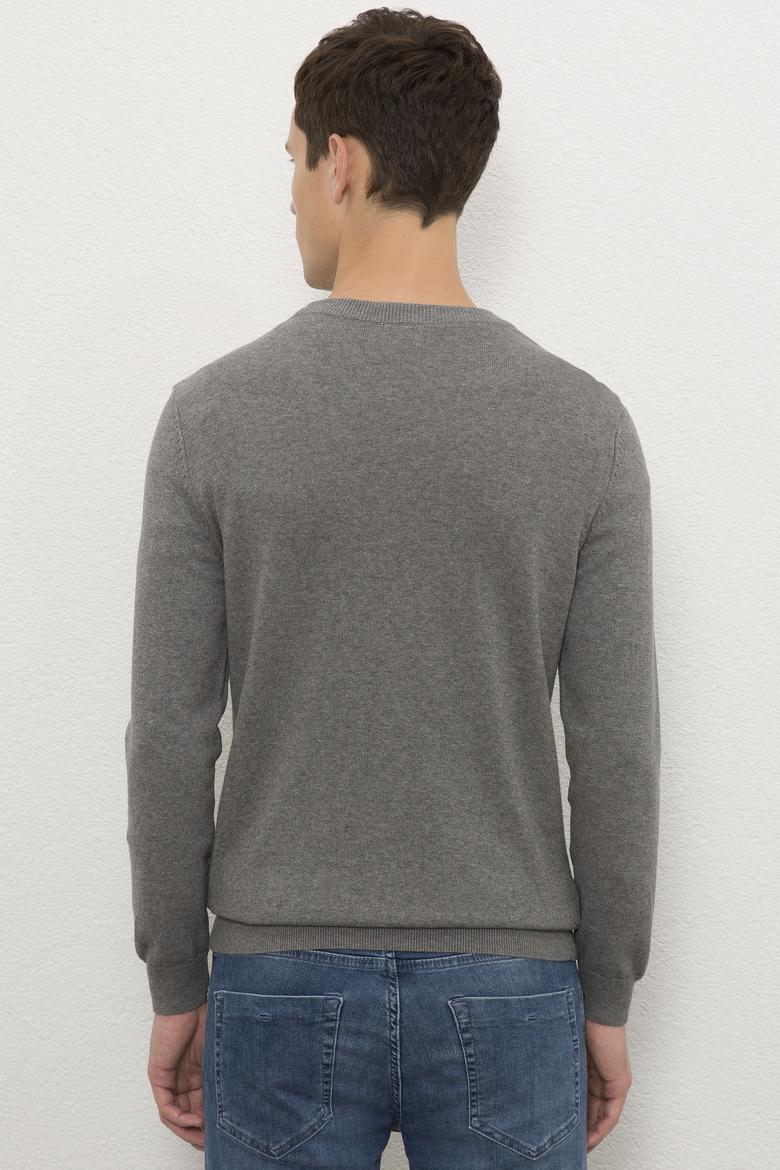 Erkek Gri Melanj Basic Triko Hırka - 50224885015