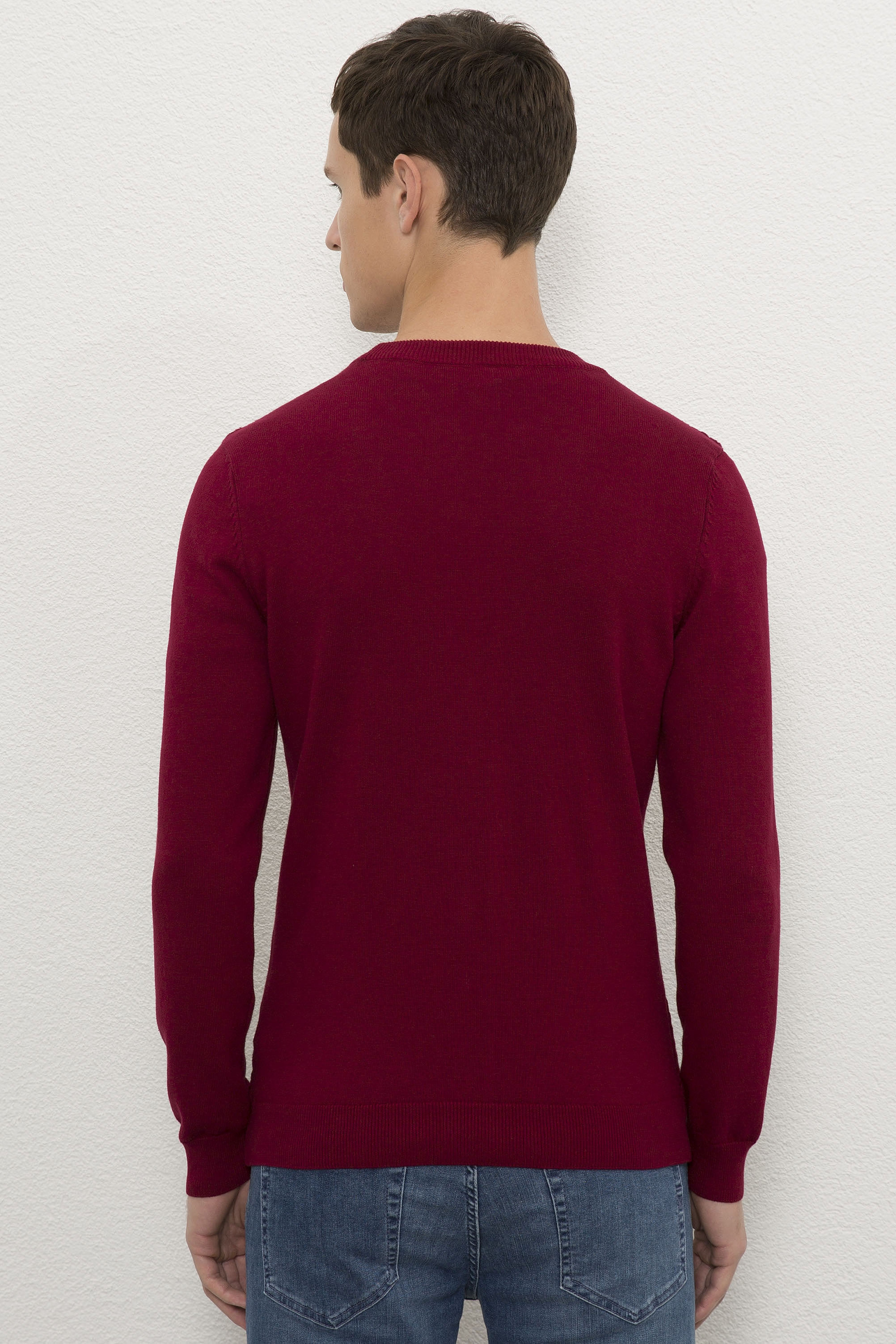 Erkek Bordo V-Yaka Triko Hırka Basic
