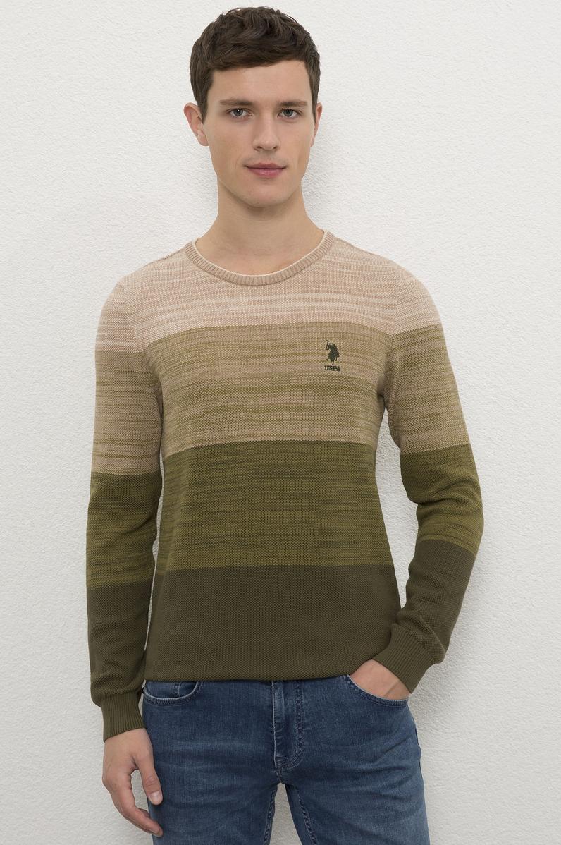 Erkek Haki Bisiklet Yaka Triko Kazak