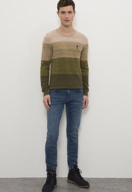 Erkek Haki Bisiklet Yaka Triko Kazak - 50223891038