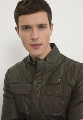 Erkek Yeşil Deri Mont Kaban - 50215639013