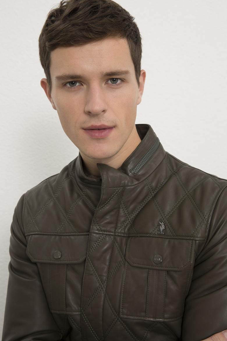 Erkek Yeşil Deri Mont Kaban - 50215639013