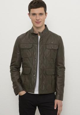 Erkek Yeşil Deri Mont Kaban - 50215639013
