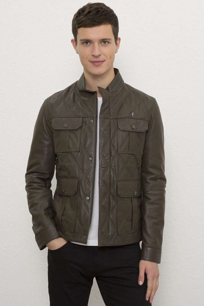 Erkek Yeşil Deri Mont Kaban