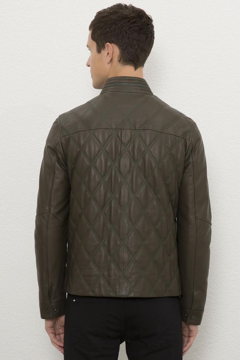 Erkek Yeşil Deri Mont Kaban - 50215639013