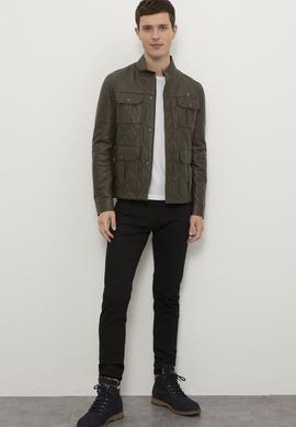 Erkek Yeşil Deri Mont Kaban - 50215639013