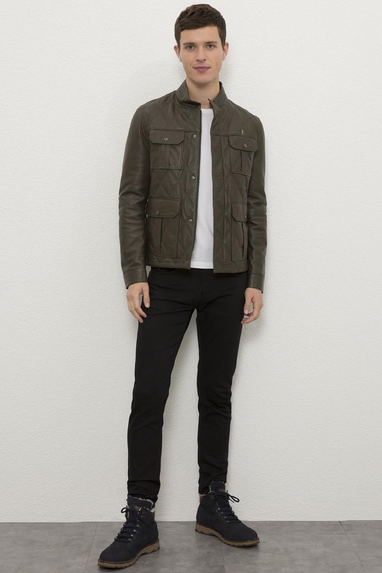 Erkek Yeşil Deri Mont Kaban - 50215639013