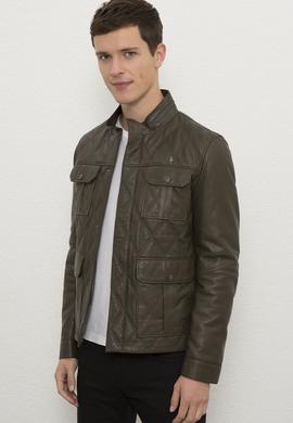 Erkek Yeşil Deri Mont Kaban - 50215639013
