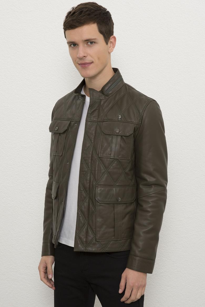Erkek Yeşil Deri Mont Kaban - 50215639013