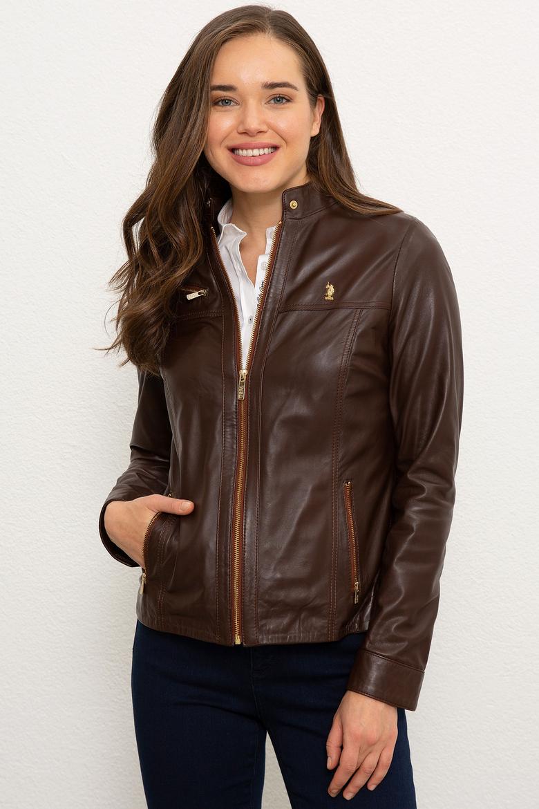 Kadın Kahverengi Deri Mont Kaban