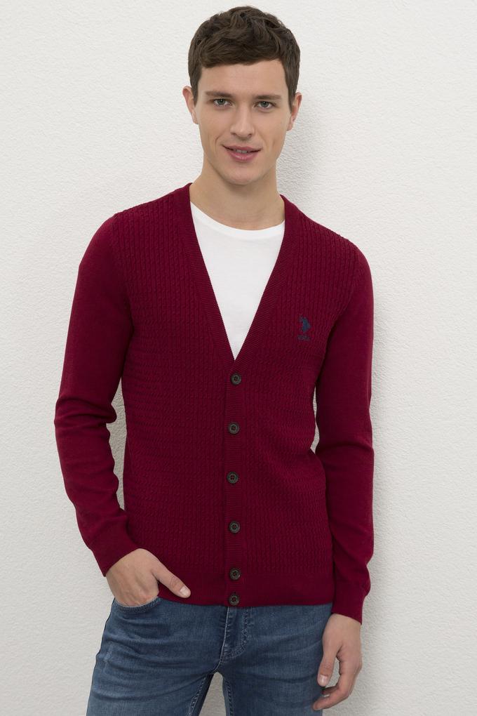 Erkek Bordo Basic Triko Hırka