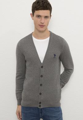 Erkek Gri Melanj Basic Triko Hırka - 50224885015