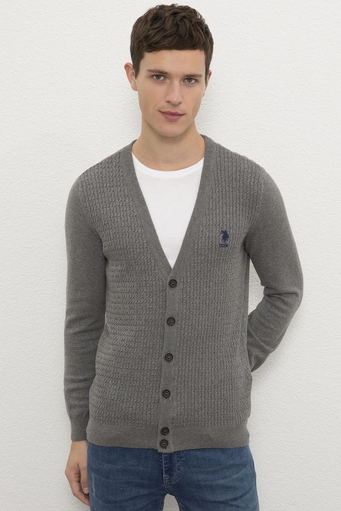 Erkek Gri Melanj Basic Triko Hırka