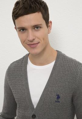 Erkek Gri Melanj Basic Triko Hırka - 50224885015