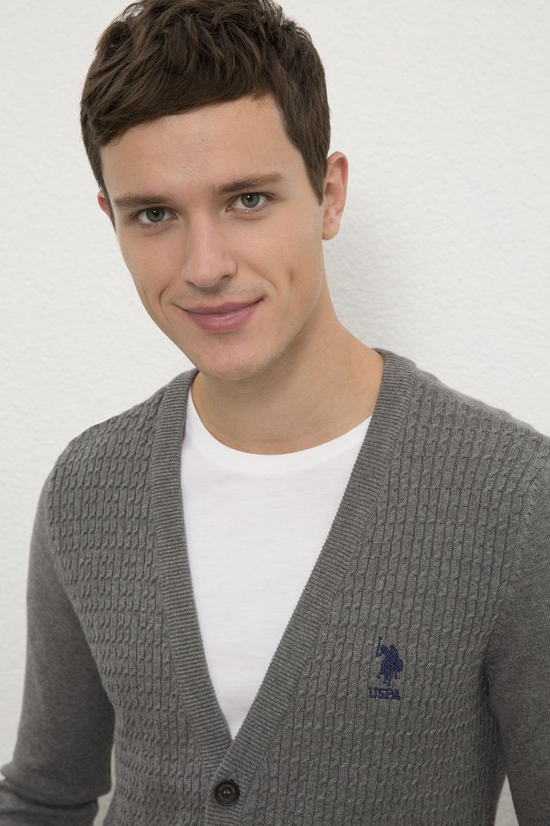 Erkek Gri Melanj Basic Triko Hırka - 50224885015