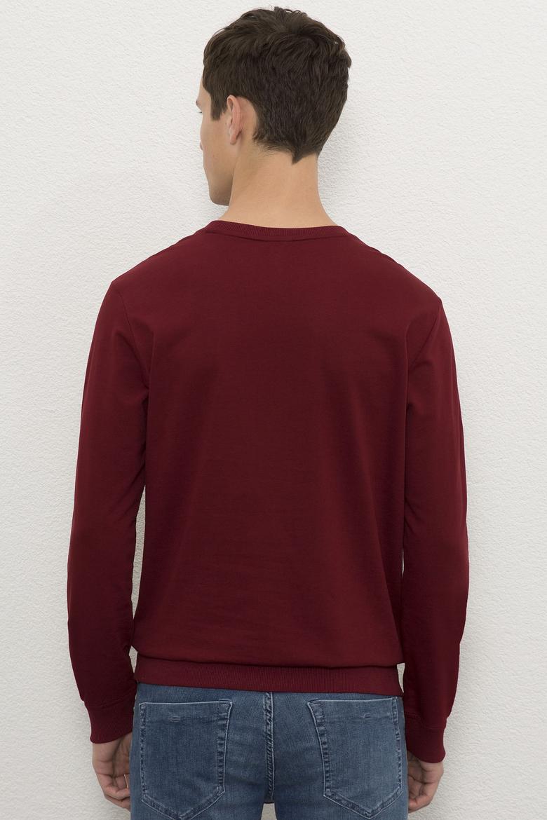 Erkek Bordo Bisiklet Yaka Sweatshirt Basic - 50225481066