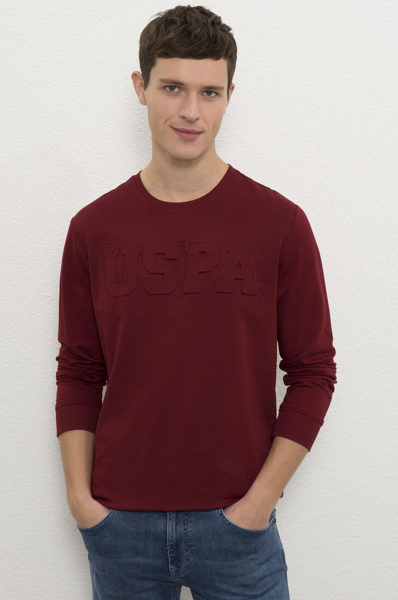 Erkek Bordo Bisiklet Yaka Sweatshirt Basic